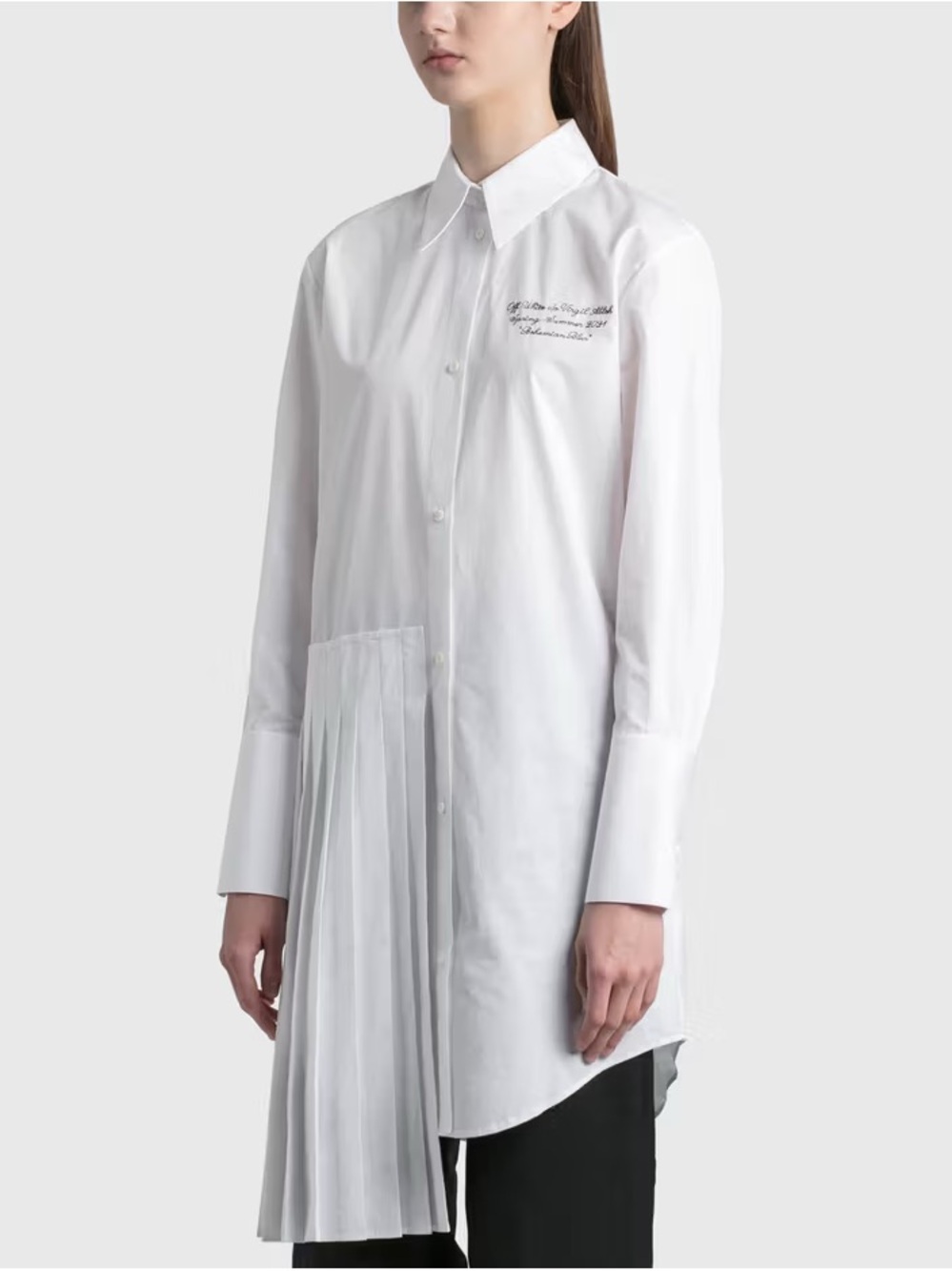 Off-White Pleated Popeline Plisse Shirt Dress - Women’s Stylish Button-Up